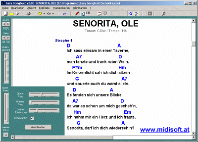 Im Handumdrehen können Sie Songtexte mit Akkorden erstellen, das Lied auf Knopfdruck in jede beliebige Tonart transponieren, und den Ausdruck nach Ihren Wünschen gestalten.